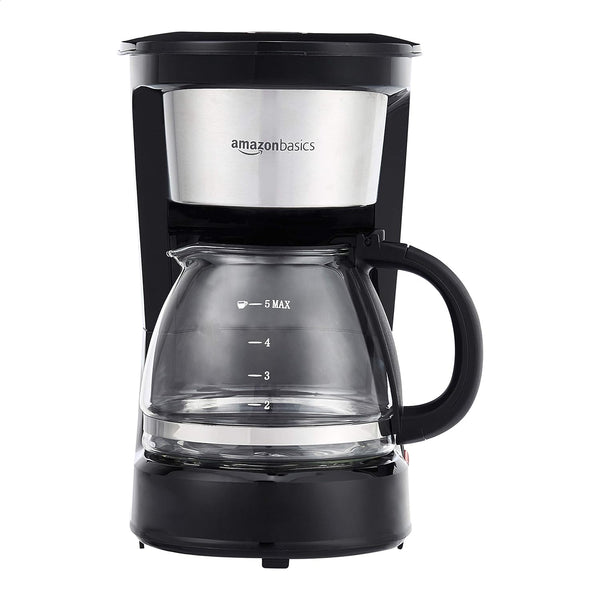 Amazon Basics 5 Cup Coffee Maker with Reusable Filter, Black and Stainless Steel