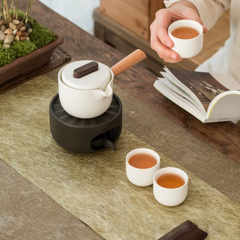 Hoffnugshween Ceramic Teapot Warmer with Spoon Coffee and Milk Tea Warmer with Candle Hold for Glass and Ceramic Teapot Teapot Warmer Base Heating for Heating Tea Coffee Tea Warmer for Teapot (Black)