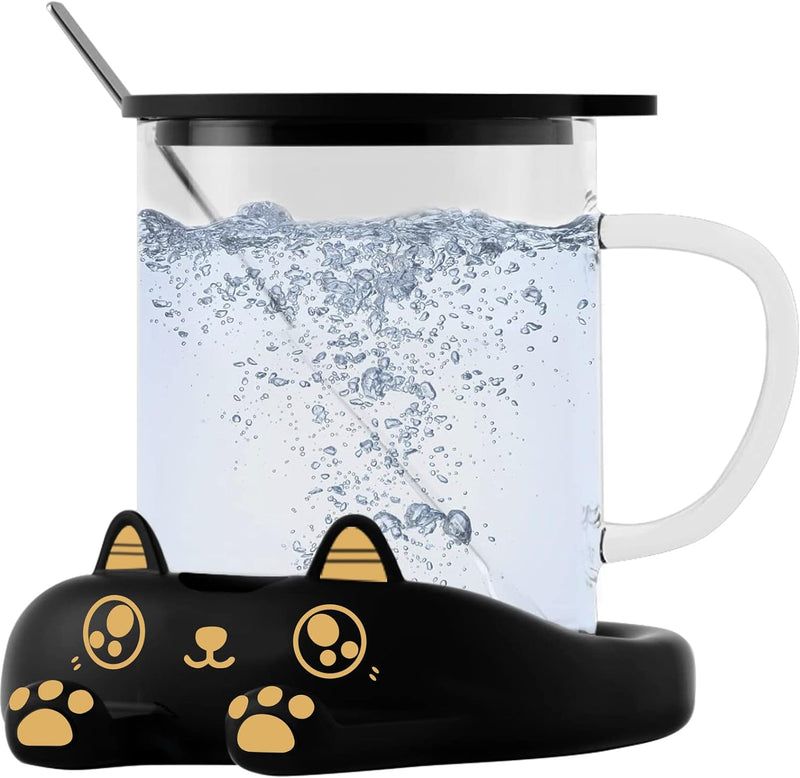 PUSEE Coffee Mug Warmer & Cute Cat Mug Set, Coffee Cup Warmer for Desk with Auto Shut Off, Beverage Warmer with 3 Temp Settings, Candle Warmer Coffee Warmer with Mug Set for Christmas & Birthday Gifts