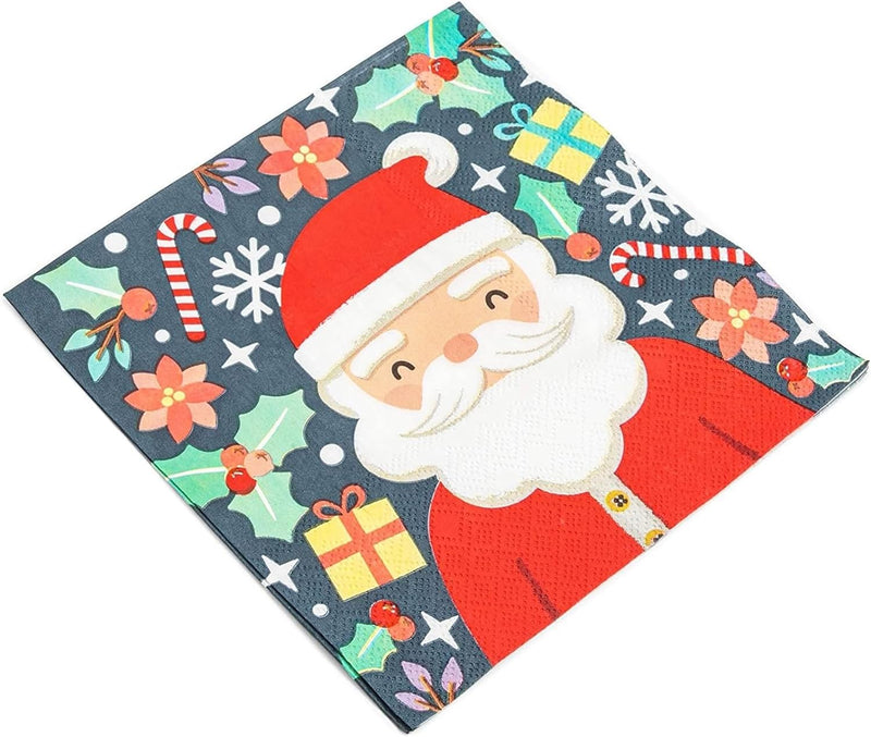 Santa Claus Paper Napkins for Christmas Holiday Parties (6.5 x 6.5 In, 50 Pack)