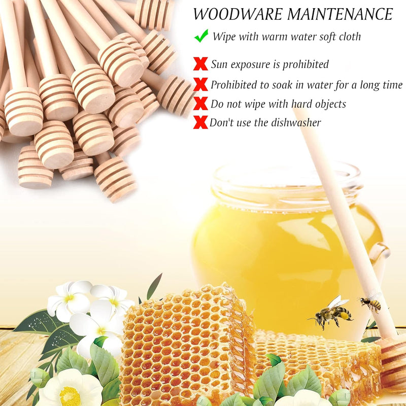 JIABEIUS 200 Pcs Mini Honey Sticks, Wooden Honey Dipper for Honey Jar as Wedding Party Favors, Wooden Gifts (3in)