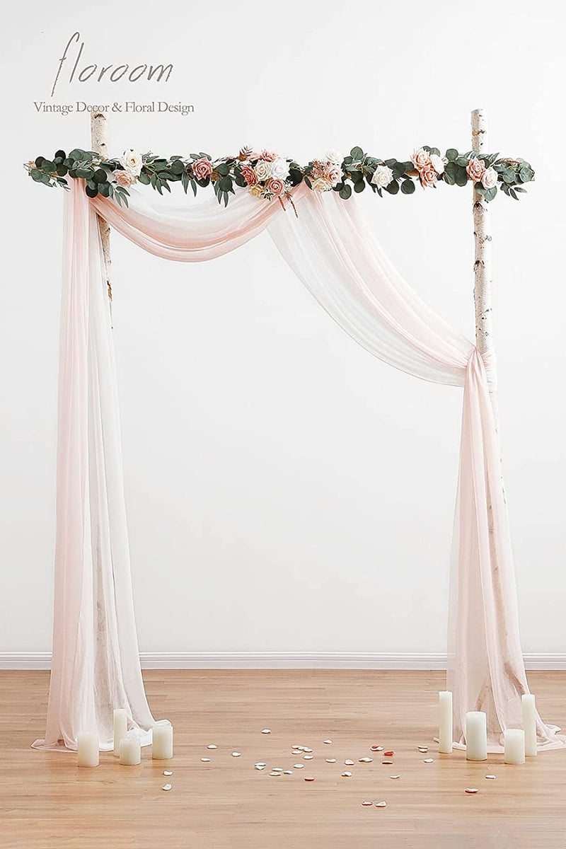 Wedding Arch Draping 20Ft Chiffon Fabric Panels - Blush  White Decorations