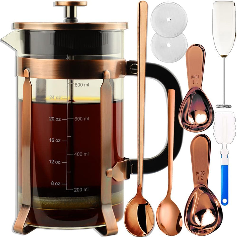 ADAMITA French Press Coffee Maker 8 cups 34 oz 304 Stainless Steel Coffee Press with 4 Filter Screens, Easy Clean Heat Resistant Borosilicate Glass - Free 100% BPA (A-Style-Copper-1A, 34 oz)