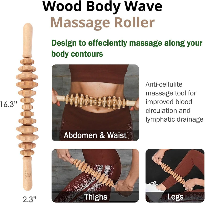 HEALINGTREE 4-in-1 Wood Therapy Massage Tools for Body Shaping, Lymphatic Drainage Cellulite Massager, Body Sculpting Gua Sha Tools, Maderoterapia Kit - Neck Back Muscle Pain Relief