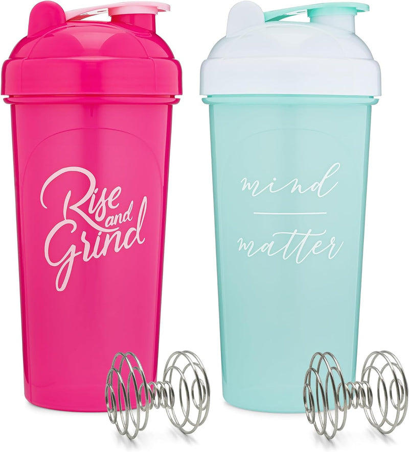 GOMOYO [2 Pack] 20-Ounce Shaker Bottle with Motivational Quotes (Plum & Rose) | Protein Shaker Bottle with Mixer Agitators | Shaker Bottle for Protein Mixes Pack is BPA Free and Dishwasher Safe