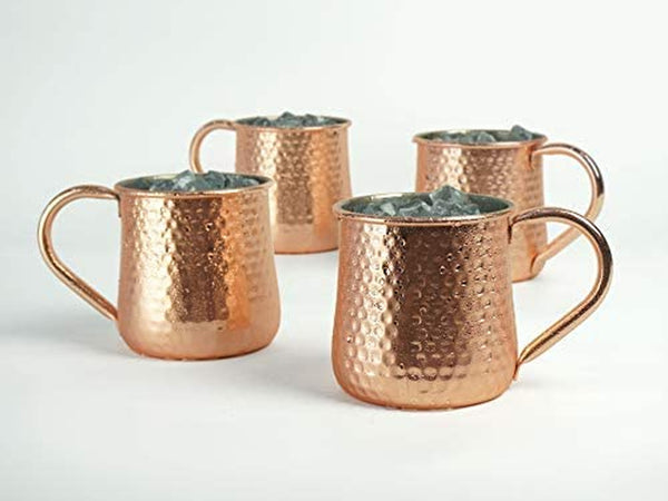 PG Copper/Rose Gold Plated Stainless Steel Moscow Mule Mug - Bar Gift Set 4 - Factory Direct (19.5 oz) - Authentic Modern Design - Dimple Finish Hollow Handle!
