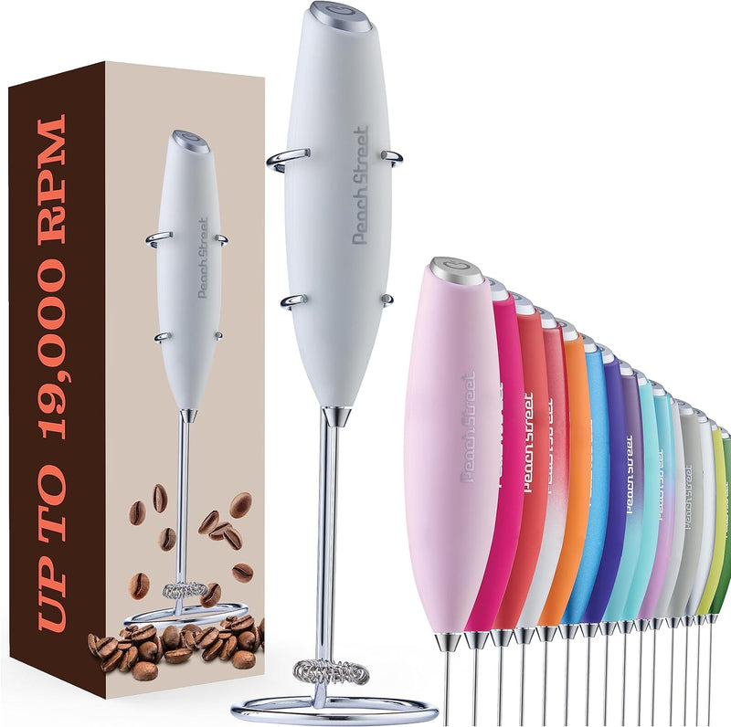 Powerful Handheld Milk Frother, Mini Milk Frother, Battery Operated Stainless Steel Drink Mixer - Milk Frother Stand for Milk Coffee, Lattes, Cappuccino, Frappe, Matcha, Hot Chocolate. Great Gift