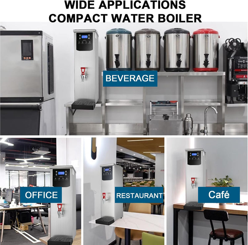 Commercial Hot Water Dispenser Commercial Water Boiler Large Capacity Electric Dispenser, 50L/13Gal Hot Water per Hour, Stainless Steel, 1600W Fast Heating for Tea Coffee Restaurant Hotel Office