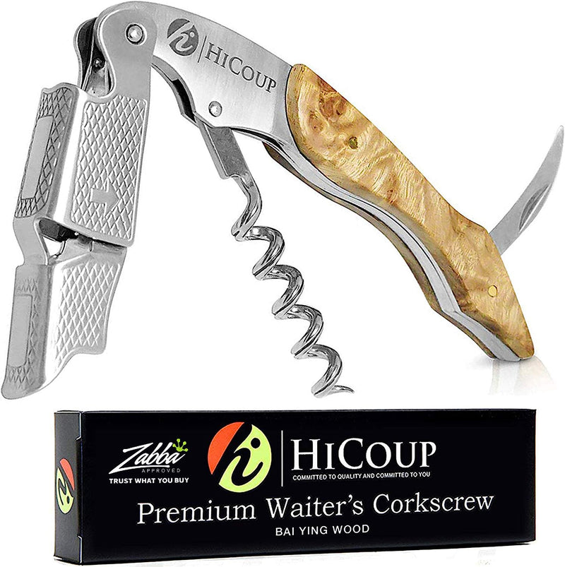 Hicoup Wine Opener - Professional Corkscrews for Wine Bottles w/Foil Cutter and Cap Remover - Manual Wine Key for Servers, Waiters, Bartenders and Home Use - Classic Rosewood