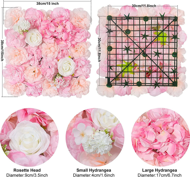 3D Flowers Wall Panel - Artificial Rose Mat for Home Party and Wedding Decor - 12 Pcs - 15 x 15 Inches