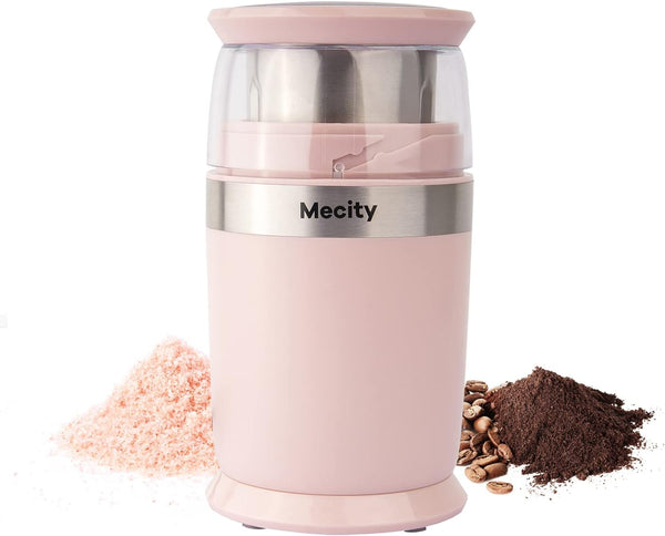 Mecity Electric Coffee Blade Grinder 6 Blades Stainless Steel Removable Bowl Fast Grinding, Gift for her, Coarse Fine Ground Coffee, Espresso Grinder, 200W, Pink