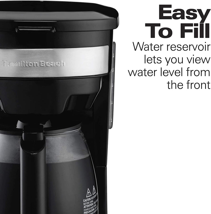 Hamilton Beach 12 Cup Programmable Drip Coffee Maker with 3 Brew Options, Glass Carafe, Auto Pause and Pour, Black with Stainless Accents (46299)