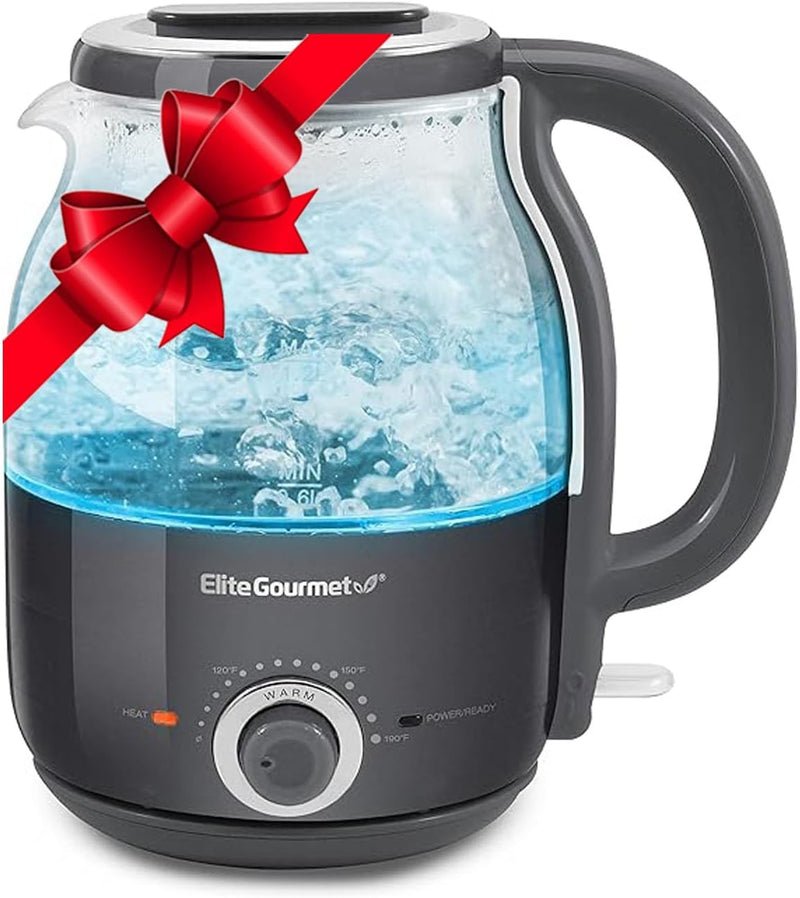 Elite Gourmet EKT1220M 1.2L Electric BPA-Free 1200W Glass Kettle, Temperature Dial Keep Warm Function, Cordless 360° Base, Blue LED Interior, Auto Shut-Off Function – Quick Boil, Mint