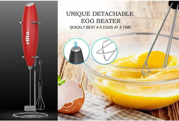 ELITAPRO ULTRA-HIGH-SPEED 19,000 RPM, Milk Frother DOUBLE WHISK, Unique Detachable EGG BEATER and STAND For quick preparation (Black)