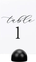 Hanna Roberts Modern Cursive Table Number Card Stock Signs with round Stand for Wedding Reception, Restaurant, Event Party, 4" X 6" (Set of 10, 1-10, Black)