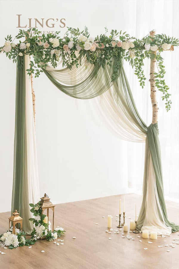 New Version Easy Hanging Wedding Arch Draping Fabric 3 Panels 30" W X 26.5Ft for Wedding Ceremony Reception Swag Decorations (Milky Green+ Campsite Green+ Nude)