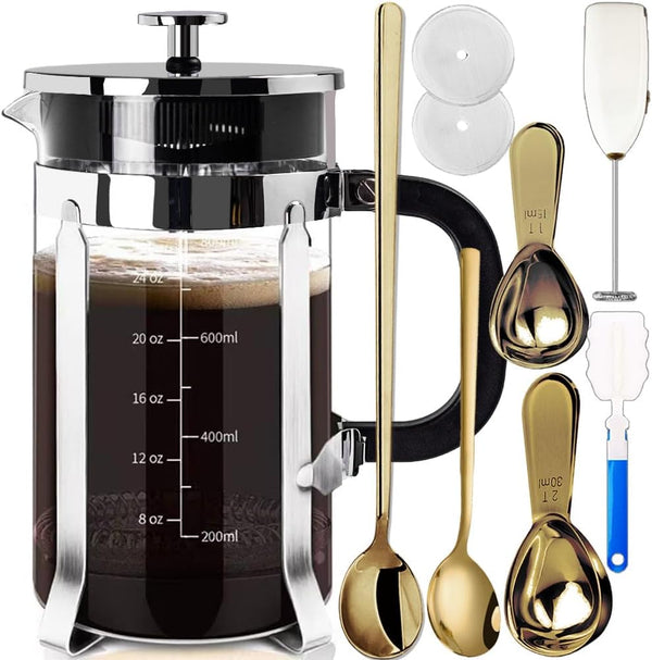 ADAMITA French Press Coffee Maker 8 cups 34 oz 304 Stainless Steel Coffee Press with 4 Filter Screens, Easy Clean Heat Resistant Borosilicate Glass - Free 100% BPA (A-Style-Copper-1A, 34 oz)