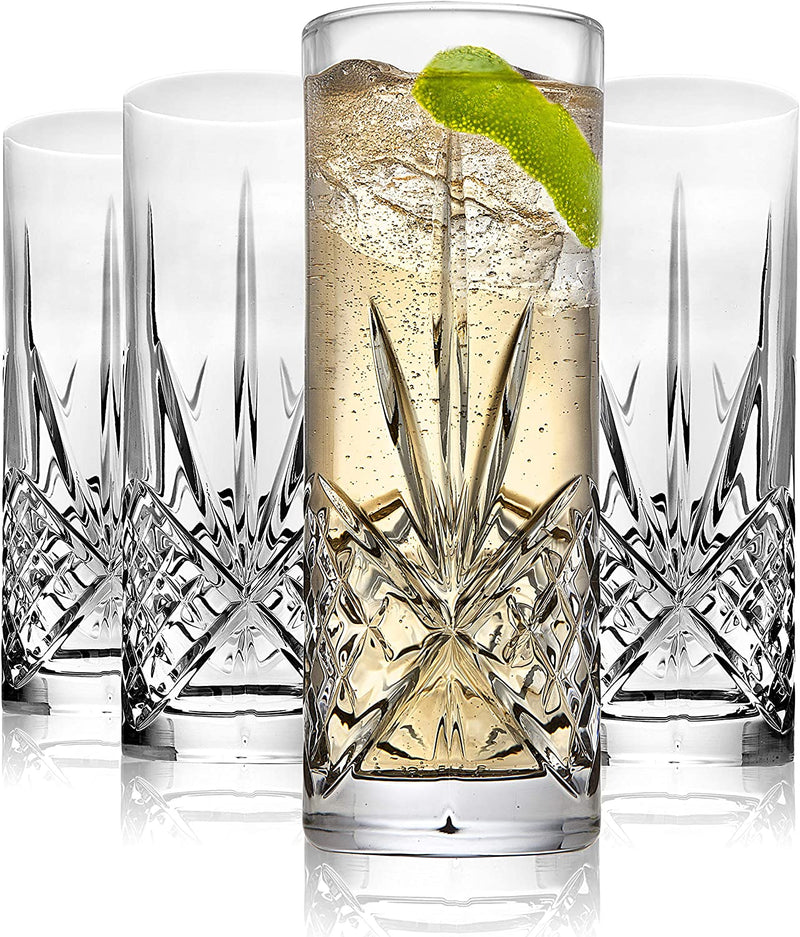 Godinger Tall Beverage Glasses Collins All Purpose Drinking Glasses- Dublin Collection, SET OF 4