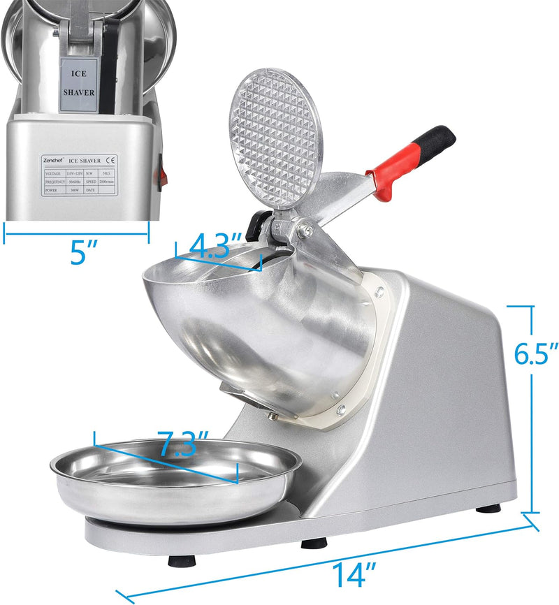 ZENY Electric Ice Crushers 300W 2000r/min w/Stainless Steel Blade Shaved Ice Snow Cone Maker Kitchen Machine (Silver)