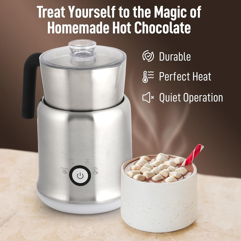 Zulay Electric Hot Chocolate Maker Machine - Powerful, Stainless Steel Hot Chocolate Machine & Hot Cocoa Maker - 4-in-1 Detachable Milk Frother Heater & Cold Foam Maker - Milk Frother Dishwasher Safe