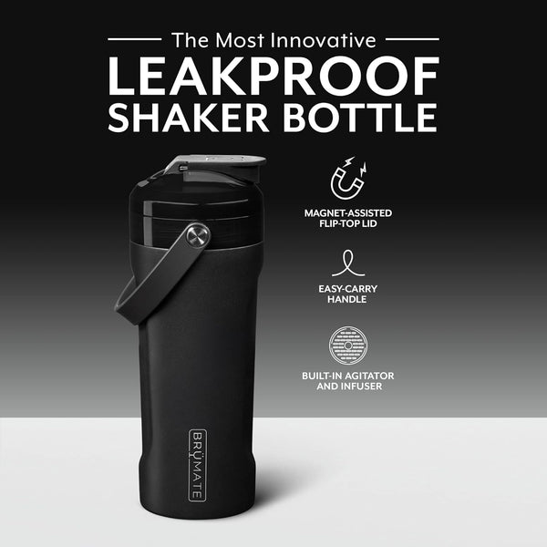 BrüMate MultiShaker Blender Shaker Bottle | 100% Leakproof Insulated Stainless Steel Shaker Bottle | Protein Shaker Bottle, and Pre Workout Bottle for the Gym | 26oz (Matte Black)