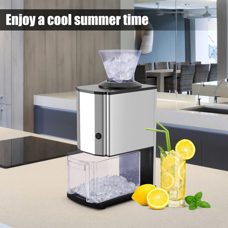 Costzon Electric Ice Crusher, Stainless Steel Ice Shaver w/Large Capacity Ice Container & Ice Chute, Quick Heat Dissipation, Tabletop Shaved Ice Machine for Home, Party, Bars, Restaurants