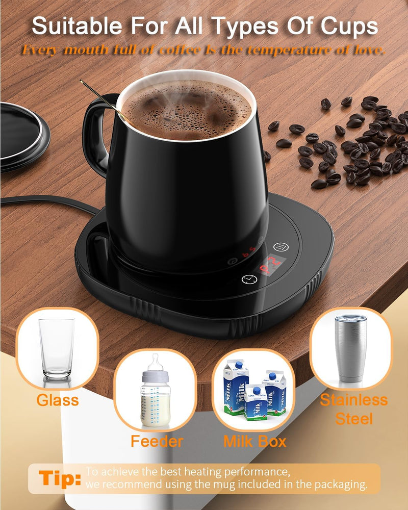 Mug Warmer with Mug, Coffee Cup Warmer with Auto Shut Off, Smart Coffee Mug Warmer with 2 Temp Settings, 1-12H Time Setting, LCD Display, Coffee Warmer for Desk, Office, Birthday