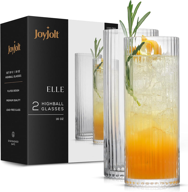 JoyJolt Fluted Highball Glasses – ELLE 16oz Tall Drinking Glasses. 2 Ribbed Highball Glasses. Gin and Tonic Glasses, Cocktail Glasses, Juice Tumblers & Water Glasses. Vintage Style Drinking Glasses