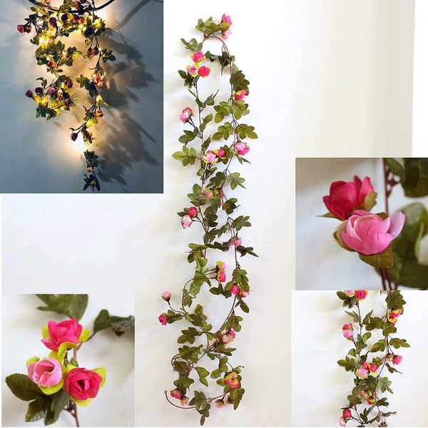 20-LED Rose Garland with Battery Operated String Lights - 72Ft - Valentines DayWeddingParty Decor