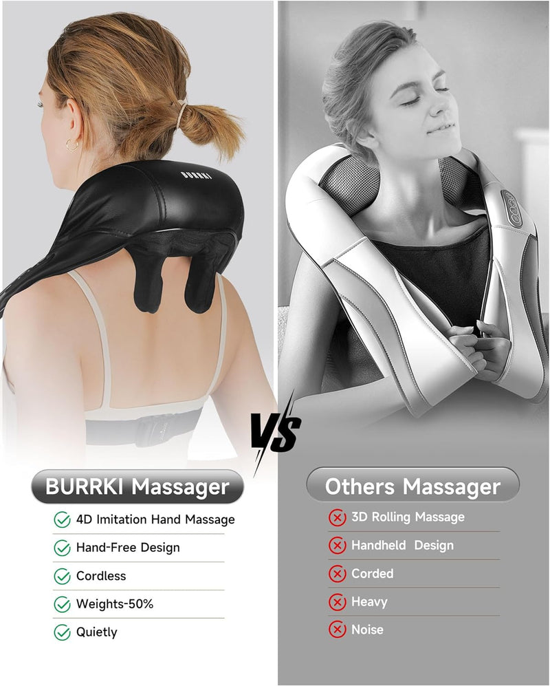 Neck Massager with Heat, Cordless 4D Kneading Shoulder Massager, Neck and Shoulder Massager, Shiatsu Back Shoulder and Neck Massager for Traps, Leg and Body, Gifts for Men Women