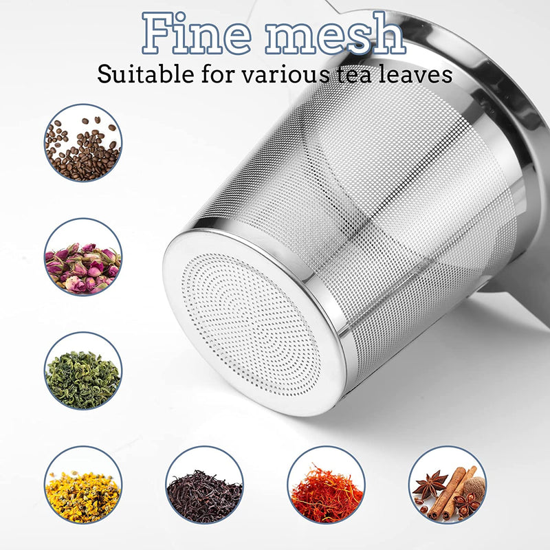 2 Pack Tea Strainers for Loose Tea Stainless Steel Tea Steeper Tea Infuser Fine Mesh Tea Diffuser with Large Capacity Tea Basket and Lid Fits for Cup