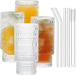 WISIMMALL Drinking Glasses with Bamboo Lids and Glass Straw 2PCS Set, 16oz Can Shaped Glass Cups with Lids and Straws, Beer Glasses, Iced Coffee Glasses, Soda, Gift 1 Cleaning Brushes