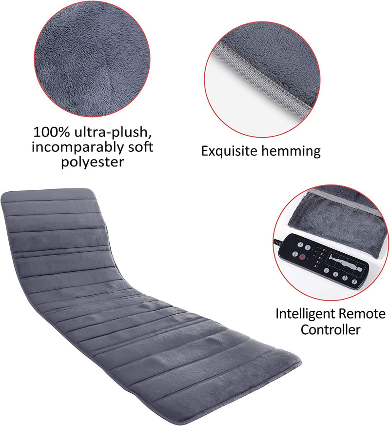 COMFIER Full Body Massage Mat with Heat, Chair Pad with 10 Vibration Motors & 2 Therapy Heating pad with auto Shut Off,Heated Massage Mattress Pad for Back,Gray