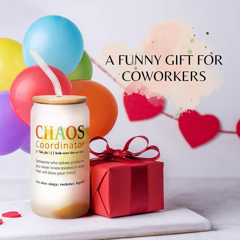 Chaos Coordinator Gifts Cup - Thank You Office Gifts for Women, Mom, Coworker, Manager, Teacher, Nurse, Supervisor, Wedding Planner - Boss Lady Gifts for Women - Christmas Boss Day Gifts - Can Glass