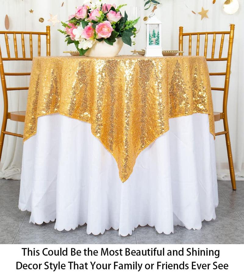 Gold Sequin Table Set - Tablecloth and Overlay for Weddings Parties and Events 36x36