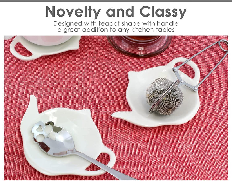 DS. DISTINCTIVE STYLE 4 Pieces Teapot Shaped Tea Bag Holder Teabag Coaster Seasoning Dish for Sauce Dessert (White - Ceramic)