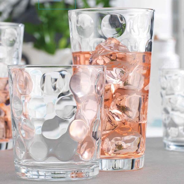 Home Essentials & Beyond Glassware Drinking Glasses Set Of 8 4 Highball (17 oz.) Kitchen Glasses | 4 (13 oz.) Rocks Glass Cups for Water, Juice and Cocktails.