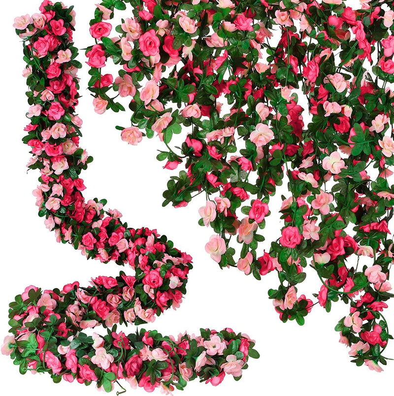 -12-Piece Artificial Rose Vine Garland for WeddingParty Decor - Pink