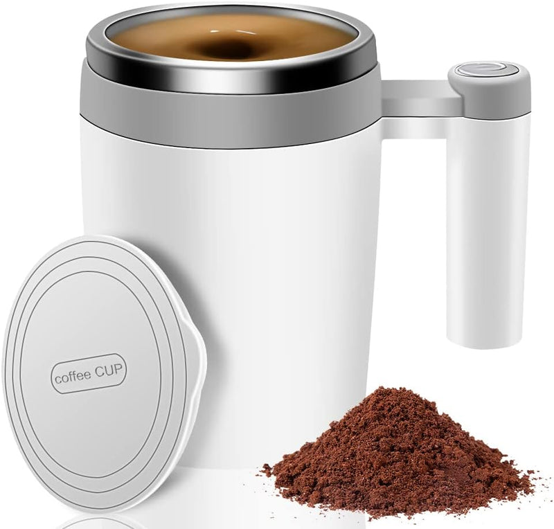 Ubitree Self Stirring Coffee Mug, Rechargeable Automatic Magnetic Stirring Coffee Cup with Transparent Lid, Auto Self Mixing Stainless Steel Cup for Coffee, Milk, Cocoa