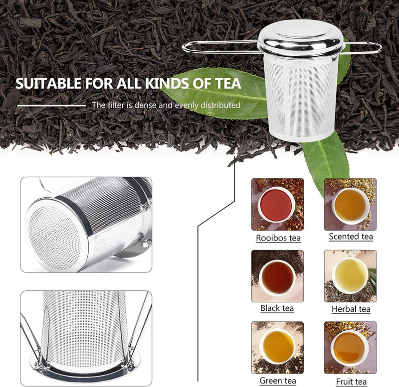 Tea Infuser,Stainless Steel Tea Steeper Fine Mesh Filters, Large Capacity Tea Strainer With Folding Handle And Lid,Hanging On Teapots Mugs Cups To Steep Loose Leaf Tea And Coffee(1 Piece,Silver)