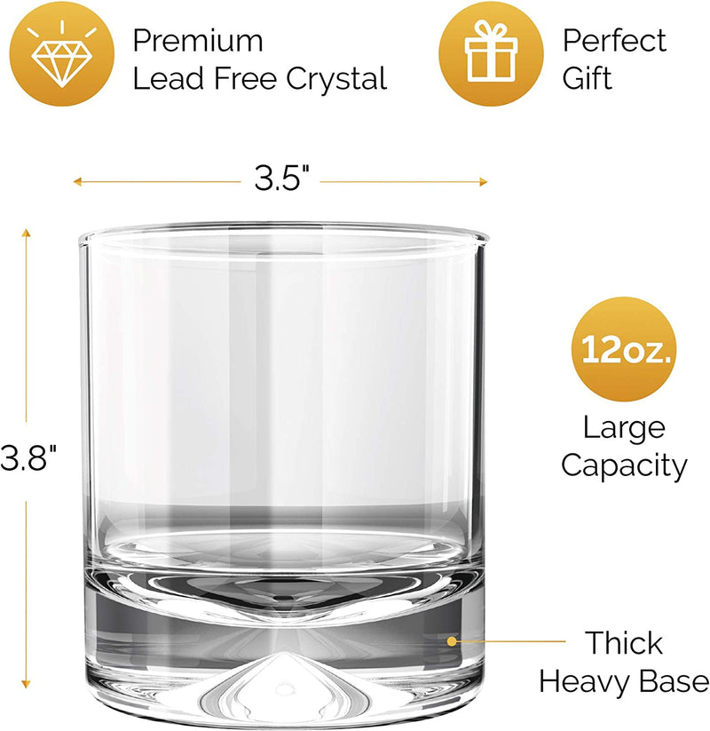 Mofado Old Fashioned Crystal Whiskey Glasses in A Gift Box - Classic -12oz (Set of 2) - Perfect Weight and Sturdy - Barware for Scotch, Bourbon and Cocktails - Birthday, Anniversary, Christmas