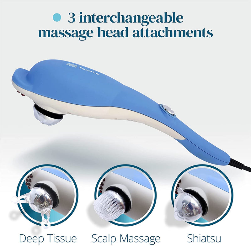 TheraFlow Deep Tissue Massager - Back Massager, Handheld Massager for Full-Body Relief - Neck, Muscle, Shoulder, Foot, Leg, Calf Pain - Electric, Personal Massager with 3 Adjustable Heads and Speeds