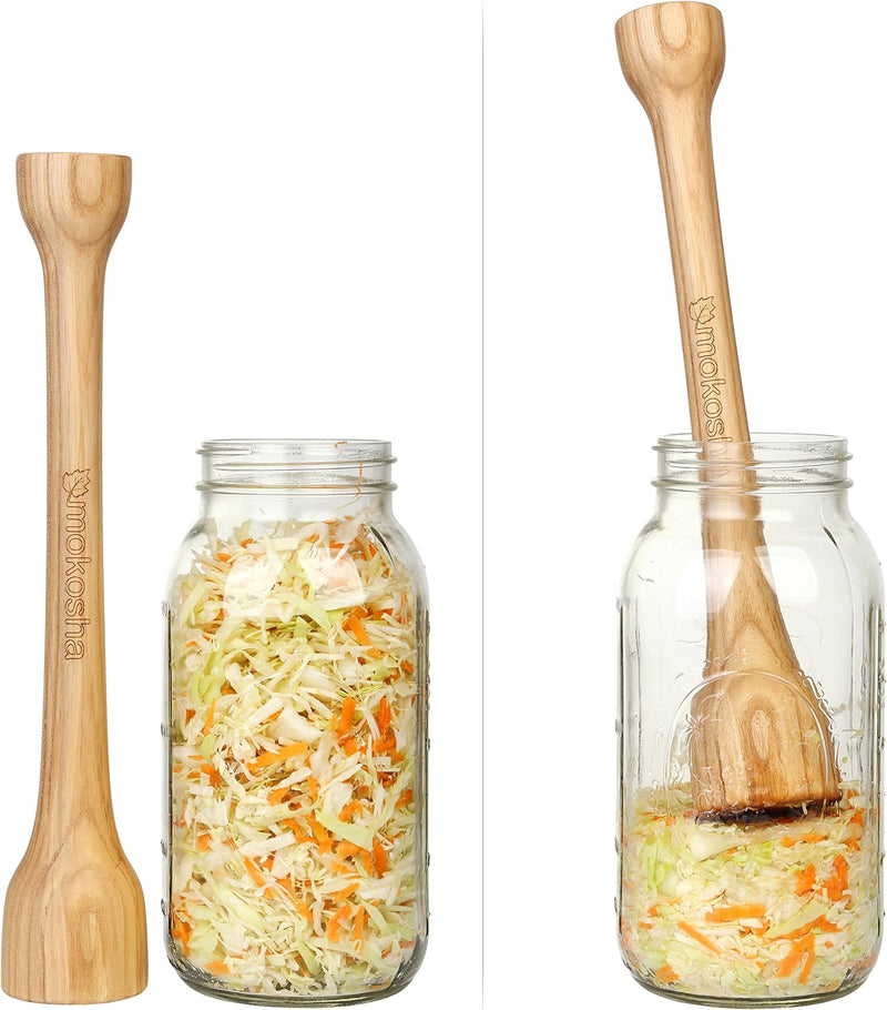 14 Inch Sauerkraut Tamper for Packing Fermented Foods into Mason Jars Long Wooden Potato Masher Vegetable Pounder Eco-friendly Ash Tree Natural Solid Wood Packer