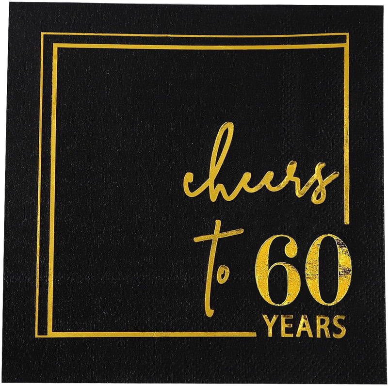 Cheers to 40 Years Cocktail Napkins - 50PK - 3-Ply 40th Birthday Napkins 5x5 Inches Disposable Party Napkins Paper Beverage Napkins for 40th Birthday Decorations Wedding Anniversary Black and Gold