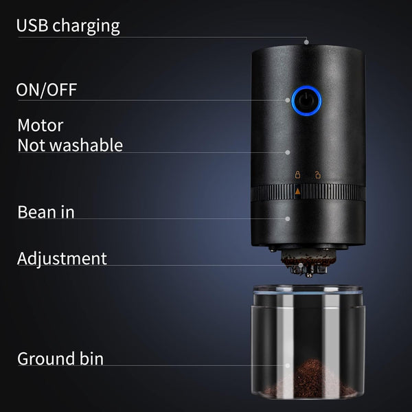 PARACITY Coffee Grinder Electric Burr, Small Cordless Coffee Grinder Mini with Multi Grind Setting, Portable Coffee Bean Grinder Automatic for Camping/Drip/Espresso/Pour Over French Press, USB