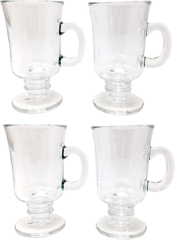 Set of 4 Thick Wall Glass Footed Irish Coffee Glass Mugs 8.25 oz. Cappuccinos, Mulled Ciders, Hot Chocolates, Ice cream and More!