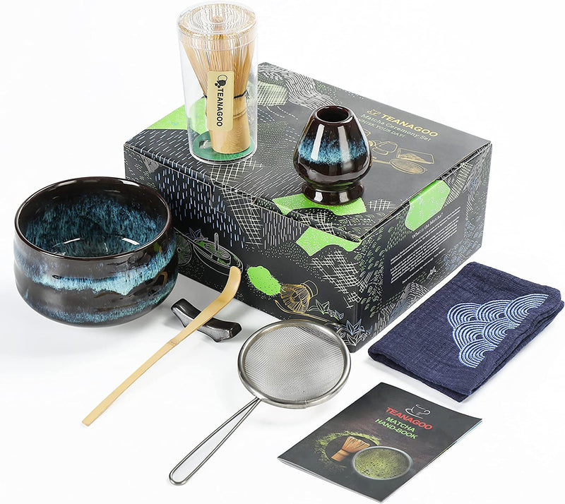 TEANAGOO Japanese Tea Set Matcha Whisk Set Matcha Bowl Bamboo Matcha Whisk (chasen) Scoop (chashaku) Matcha Whisk Holder Tea Making Kit. MSB-5 Matcha Green Tea Powder Kit. Matcha Tea Kit