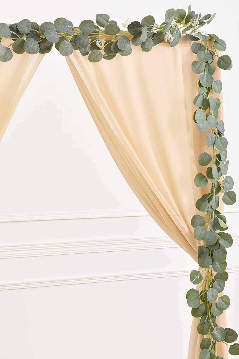 Champagne Chiffon Wedding Arch Drapes - 2 Panels 6 Yards Backdrop Curtain Decorations