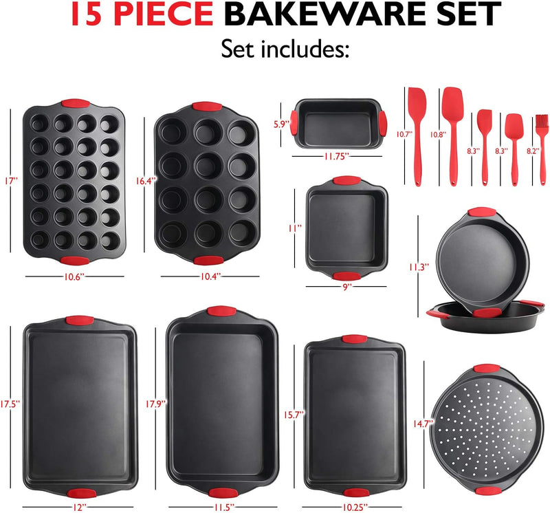 Eatex Nonstick Bakeware Sets with Baking Pans Set, 39 Piece Baking Set with Muffin Pan, Cake Pan & Cookie Sheets for Baking Nonstick Set, Steel Baking Sheets for Oven with Kitchen Utensils Set - Black