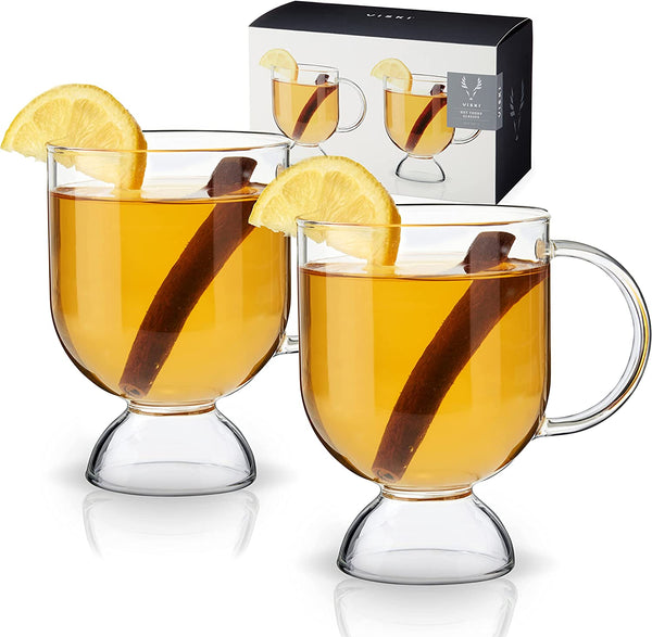 Viski Hot Toddy Glass - Irish Coffee Glasses for Mulled Wine, Spiked Cider, Eggnog, Crystal Clear Mug Gift Set of 2, 12 oz